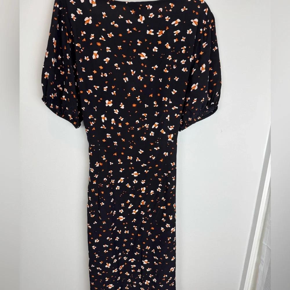 Sanctuary Size 8 Black Floral Sweetheart Puff Sleeve Tie Waist Midi Dress - Picture 3 of 6